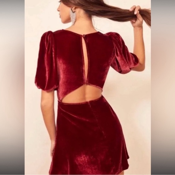 Reformation Peri Crimson Red Velvet Mini Dress - Picture 5 of 7